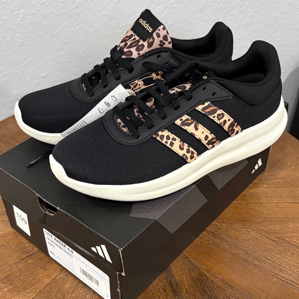 adidas Women's Black Sneakers with Leopard Print Stripes